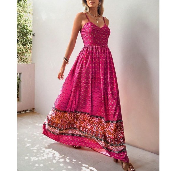 Pink Boho Womens Allover Print Cami Dress - Picture 2 of 8